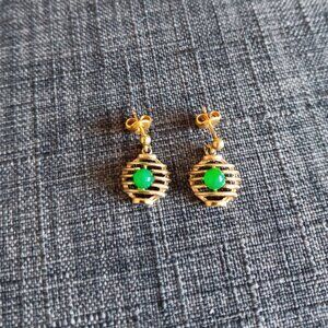 Dainty vintage gold and green colored earrings for pierced ears